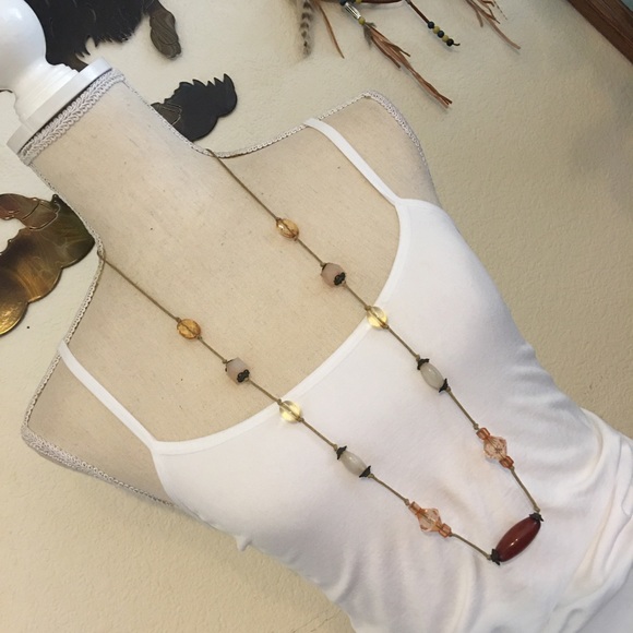 Vintage glass bead fabric cord long necklace - Picture 3 of 7